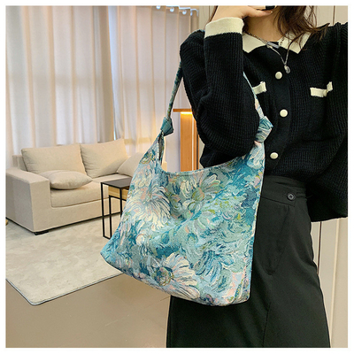 BOLSA DE MUJERES DE GRAN Capacidad BOLSA FRANCESA de lienzo sencillo BOLSA Pintura al óleo estilo nacional BOLSA de hombro BOLSA TOTE BUCKET BOLSA