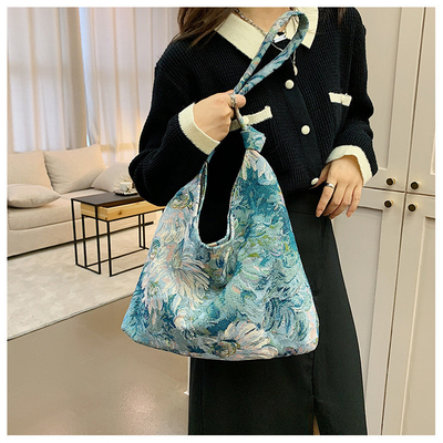 BOLSA DE MUJERES DE GRAN Capacidad BOLSA FRANCESA de lienzo sencillo BOLSA Pintura al óleo estilo nacional BOLSA de hombro BOLSA TOTE BUCKET BOLSA