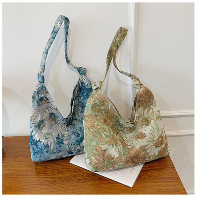 BOLSA DE MUJERES DE GRAN Capacidad BOLSA FRANCESA de lienzo sencillo BOLSA Pintura al óleo estilo nacional BOLSA de hombro BOLSA TOTE BUCKET BOLSA