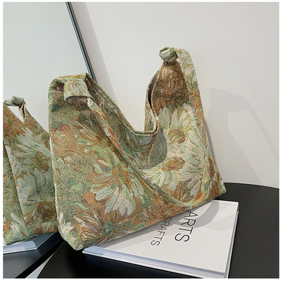 BOLSA DE MUJERES DE GRAN Capacidad BOLSA FRANCESA de lienzo sencillo BOLSA Pintura al óleo estilo nacional BOLSA de hombro BOLSA TOTE BUCKET BOLSA
