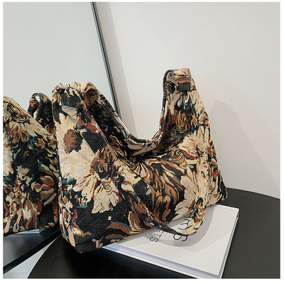 BOLSA DE MUJERES DE GRAN Capacidad BOLSA FRANCESA de lienzo sencillo BOLSA Pintura al óleo estilo nacional BOLSA de hombro BOLSA TOTE BUCKET BOLSA
