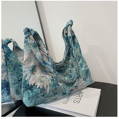 BOLSA DE MUJERES DE GRAN Capacidad BOLSA FRANCESA de lienzo sencillo BOLSA Pintura al óleo estilo nacional BOLSA de hombro BOLSA TOTE BUCKET BOLSA