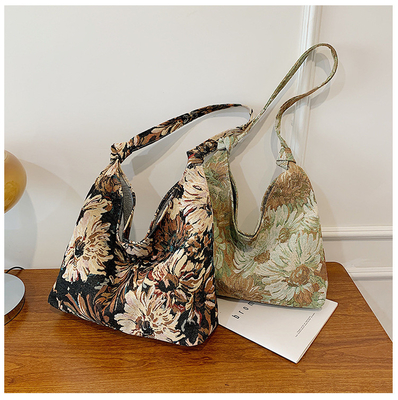 BOLSA DE MUJERES DE GRAN Capacidad BOLSA FRANCESA de lienzo sencillo BOLSA Pintura al óleo estilo nacional BOLSA de hombro BOLSA TOTE BUCKET BOLSA