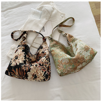 BOLSA DE MUJERES DE GRAN Capacidad BOLSA FRANCESA de lienzo sencillo BOLSA Pintura al óleo estilo nacional BOLSA de hombro BOLSA TOTE BUCKET BOLSA