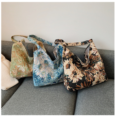 BOLSA DE MUJERES DE GRAN Capacidad BOLSA FRANCESA de lienzo sencillo BOLSA Pintura al óleo estilo nacional BOLSA de hombro BOLSA TOTE BUCKET BOLSA