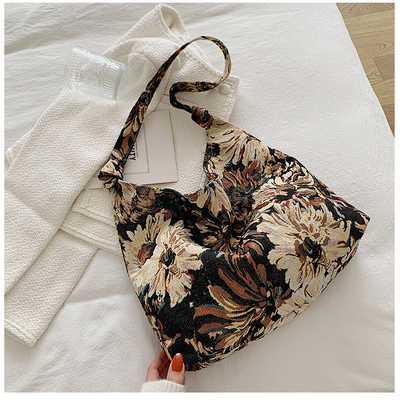 BOLSA DE MUJERES DE GRAN Capacidad BOLSA FRANCESA de lienzo sencillo BOLSA Pintura al óleo estilo nacional BOLSA de hombro BOLSA TOTE BUCKET BOLSA