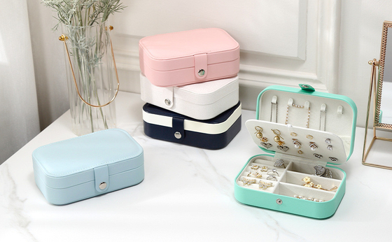 Caja de almacenamiento de joyas de una sola capa collar de pendientes de anillo PU caja de joyas AMAZON portable caja de joyas hogar caja de joyas
