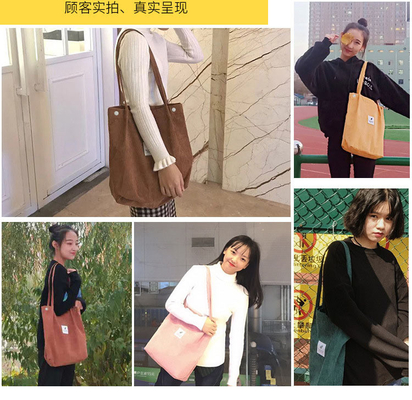 BOLSA DE MUJERES MODA SIMPLE BOLSA de clase de corduroy BOLSA de lienzo BOLSA de hombro BOLSA de campus BOLSA de cuerpo cruzado BOLSA TOTE BOLSA