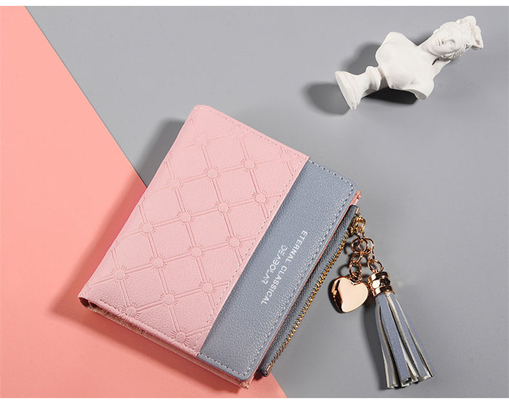 La versión coreana de la nueva cartera corta de mujeres cartera corta de color de flexión cartera corta de franjas de cremallera de monedas de múltiples tarjetas cartera en stock