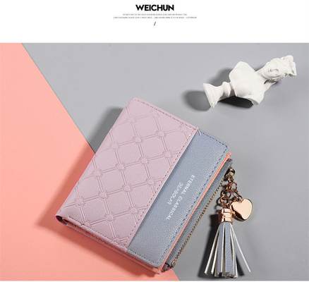 La versión coreana de la nueva cartera corta de mujeres cartera corta de color de flexión cartera corta de franjas de cremallera de monedas de múltiples tarjetas cartera en stock