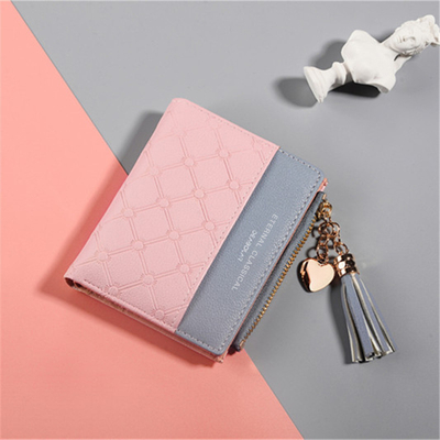 La versión coreana de la nueva cartera corta de mujeres cartera corta de color de flexión cartera corta de franjas de cremallera de monedas de múltiples tarjetas cartera en stock