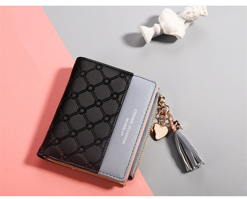 La versión coreana de la nueva cartera corta de mujeres cartera corta de color de flexión cartera corta de franjas de cremallera de monedas de múltiples tarjetas cartera en stock
