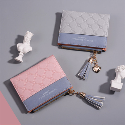 La versión coreana de la nueva cartera corta de mujeres cartera corta de color de flexión cartera corta de franjas de cremallera de monedas de múltiples tarjetas cartera en stock