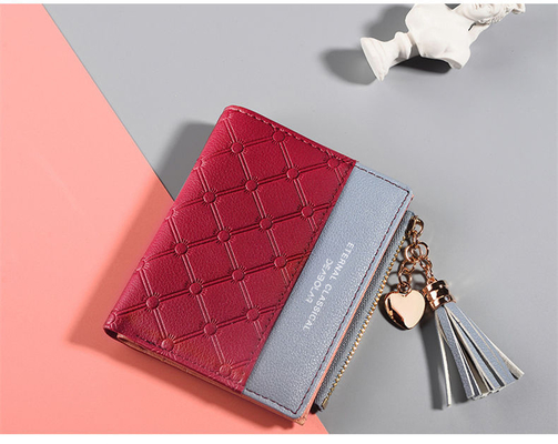 La versión coreana de la nueva cartera corta de mujeres cartera corta de color de flexión cartera corta de franjas de cremallera de monedas de múltiples tarjetas cartera en stock
