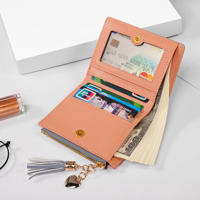 La versión coreana de la nueva cartera corta de mujeres cartera corta de color de flexión cartera corta de franjas de cremallera de monedas de múltiples tarjetas cartera en stock