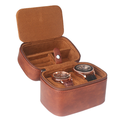 Dos relojes de colección caja de joyería transfronteriza correa de almacenamiento de cuero de vaca caja de relojes de joyería portátil