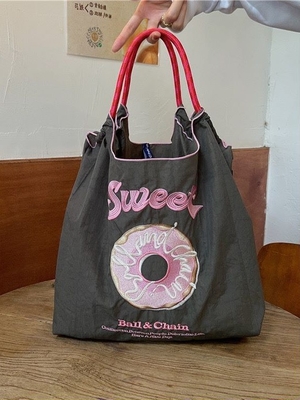 BOLSA de compras reutilizable bordada BOLSA de compras de nylon BOLSA de hombro de mano BOLSA de cuerpo cruzado para mujeres