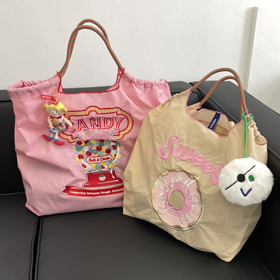 BOLSA de compras reutilizable bordada BOLSA de compras de nylon BOLSA de hombro de mano BOLSA de cuerpo cruzado para mujeres