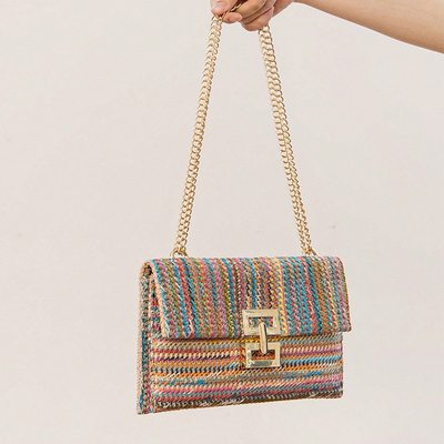 Nuevo viento de vacaciones de múltiples capas de la cadena de pinzas de cerradura de la paja de la bolsa de hombro de la bolsa transfronteriza de la bolsa de mujeres