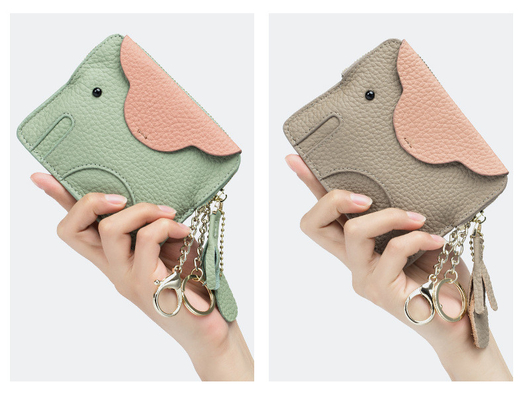PRIMERA capa de piel de vaca bolso de monedas de mujer nuevo elefante creativo de llave cerradura bolsa de cuero bolsa de llave bolsa de monedas