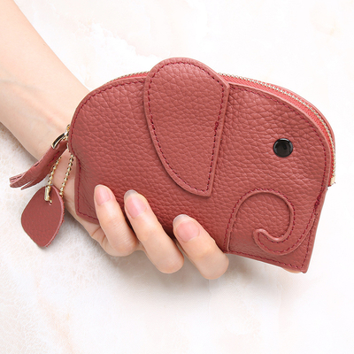 PRIMERA capa de piel de vaca bolso de monedas de mujer nuevo elefante creativo de llave cerradura bolsa de cuero bolsa de llave bolsa de monedas