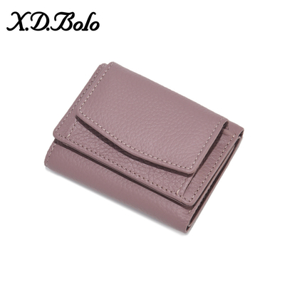 PULSO ANTIROBO de cuero de mujer cartera de tarjeta corta bolsa de tres plegados cartera pequeña RFID MINI de piel de vaca moneda cartera transfronteriza