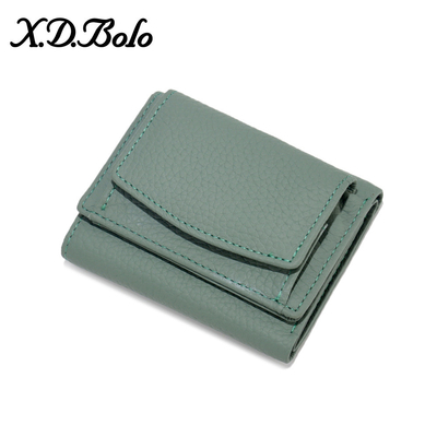 PULSO ANTIROBO de cuero de mujer cartera de tarjeta corta bolsa de tres plegados cartera pequeña RFID MINI de piel de vaca moneda cartera transfronteriza