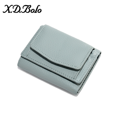 PULSO ANTIROBO de cuero de mujer cartera de tarjeta corta bolsa de tres plegados cartera pequeña RFID MINI de piel de vaca moneda cartera transfronteriza