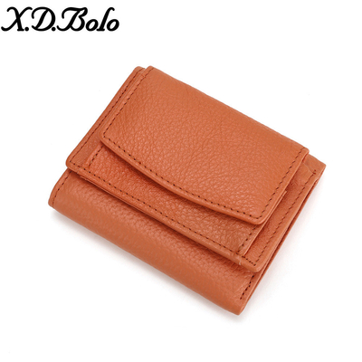 PULSO ANTIROBO de cuero de mujer cartera de tarjeta corta bolsa de tres plegados cartera pequeña RFID MINI de piel de vaca moneda cartera transfronteriza