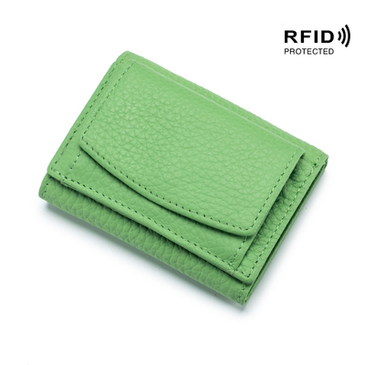 PULSO ANTIROBO de cuero de mujer cartera de tarjeta corta bolsa de tres plegados cartera pequeña RFID MINI de piel de vaca moneda cartera transfronteriza