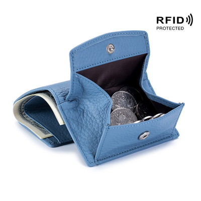 PULSO ANTIROBO de cuero de mujer cartera de tarjeta corta bolsa de tres plegados cartera pequeña RFID MINI de piel de vaca moneda cartera transfronteriza