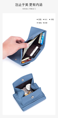 PULSO ANTIROBO de cuero de mujer cartera de tarjeta corta bolsa de tres plegados cartera pequeña RFID MINI de piel de vaca moneda cartera transfronteriza