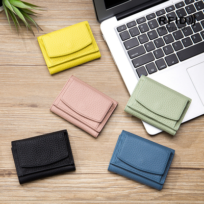 PULSO ANTIROBO de cuero de mujer cartera de tarjeta corta bolsa de tres plegados cartera pequeña RFID MINI de piel de vaca moneda cartera transfronteriza