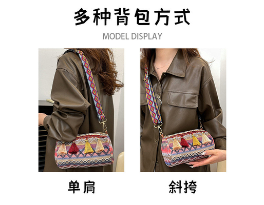 MODA Estilo nacional chino de hombro ancho correa de almohada bolso de cuerpo cruzado bolso de hombro rayado bolso de mujer
