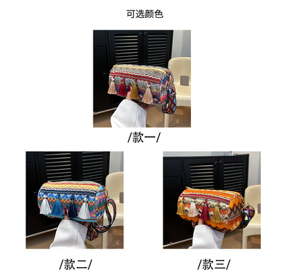 MODA Estilo nacional chino de hombro ancho correa de almohada bolso de cuerpo cruzado bolso de hombro rayado bolso de mujer