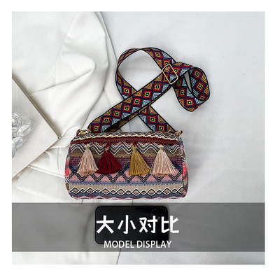 MODA Estilo nacional chino de hombro ancho correa de almohada bolso de cuerpo cruzado bolso de hombro rayado bolso de mujer