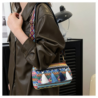 MODA Estilo nacional chino de hombro ancho correa de almohada bolso de cuerpo cruzado bolso de hombro rayado bolso de mujer