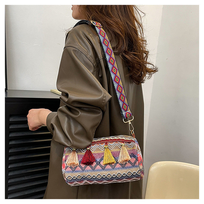 MODA Estilo nacional chino de hombro ancho correa de almohada bolso de cuerpo cruzado bolso de hombro rayado bolso de mujer
