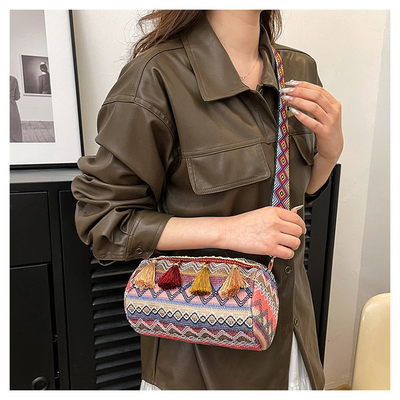 MODA Estilo nacional chino de hombro ancho correa de almohada bolso de cuerpo cruzado bolso de hombro rayado bolso de mujer