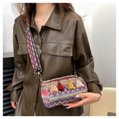 MODA Estilo nacional chino de hombro ancho correa de almohada bolso de cuerpo cruzado bolso de hombro rayado bolso de mujer