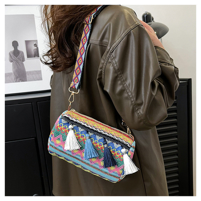 MODA Estilo nacional chino de hombro ancho correa de almohada bolso de cuerpo cruzado bolso de hombro rayado bolso de mujer
