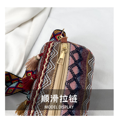 MODA Estilo nacional chino de hombro ancho correa de almohada bolso de cuerpo cruzado bolso de hombro rayado bolso de mujer