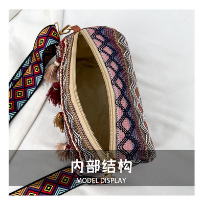 MODA Estilo nacional chino de hombro ancho correa de almohada bolso de cuerpo cruzado bolso de hombro rayado bolso de mujer
