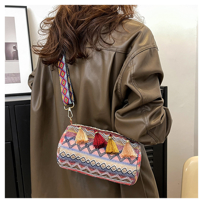 MODA Estilo nacional chino de hombro ancho correa de almohada bolso de cuerpo cruzado bolso de hombro rayado bolso de mujer