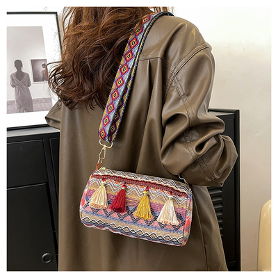 MODA Estilo nacional chino de hombro ancho correa de almohada bolso de cuerpo cruzado bolso de hombro rayado bolso de mujer