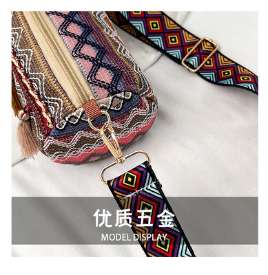 MODA Estilo nacional chino de hombro ancho correa de almohada bolso de cuerpo cruzado bolso de hombro rayado bolso de mujer