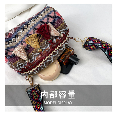 MODA Estilo nacional chino de hombro ancho correa de almohada bolso de cuerpo cruzado bolso de hombro rayado bolso de mujer