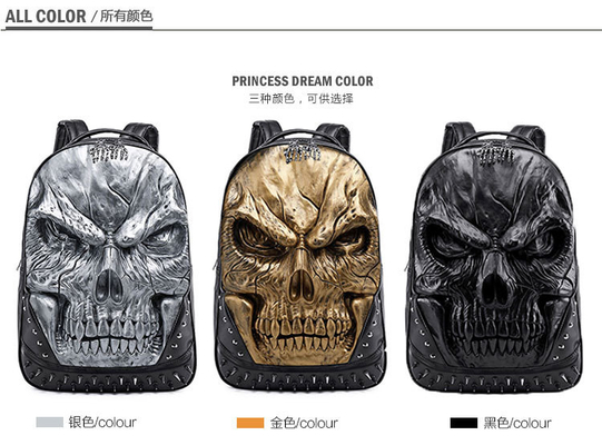 3D PU cuero de cráneo mochila - mochilas vapor punks rivet personalidad mochila de viaje colegio / escuela secundaria bolsas de libro
