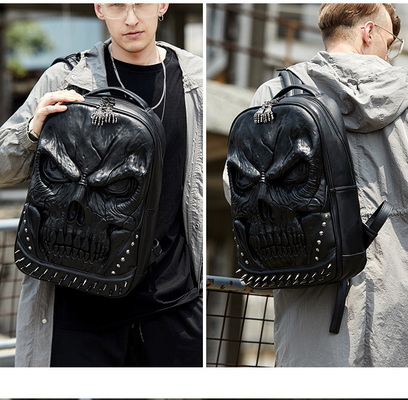 3D PU cuero de cráneo mochila - mochilas vapor punks rivet personalidad mochila de viaje colegio / escuela secundaria bolsas de libro