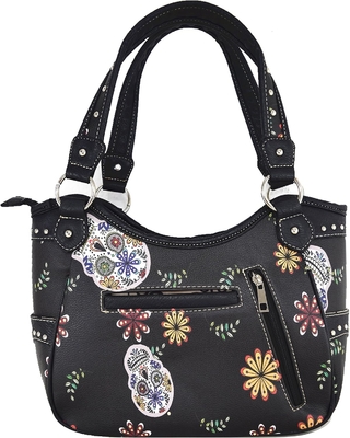 Punk GOTHIC ROCK METALLIC SCALLE DÍA DE LOS MUERTOS azucar floral cráneo de cuero bolso de mujeres bolso de hombro bolsa cartera conjunto
